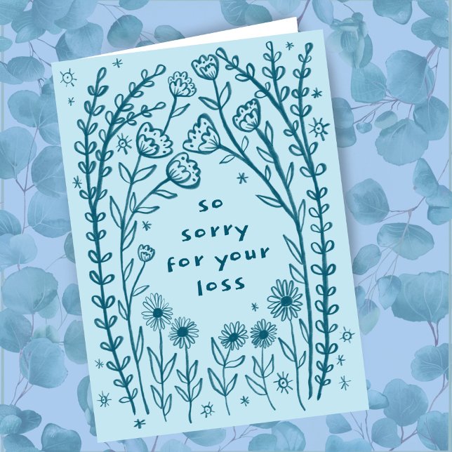 Beileidsbekundungen Wildblume Floral Sketch Doodle Karte (Condolences Sorry for your loss Wildflower Floral Sketch Doodle Card
)