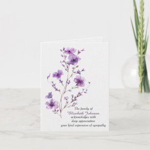 Beileidsdanksagung violetter blühender Zweig Karte