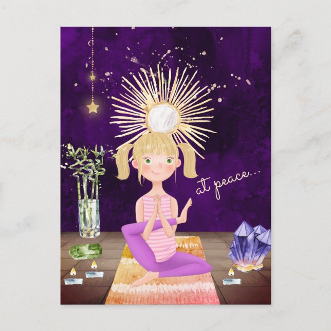 Beim Peace Meditating Blond Yoga Girl and Crystals Postkarte (Vorderseite)