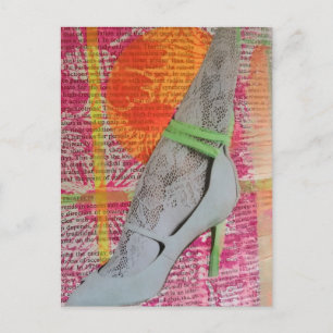 Bein in Spitze und Absätze Mixed Media Collage Postkarte
