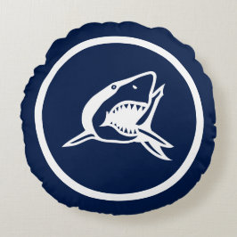 Beinahe Navy Blau Grosser weißer Hai nautisch Rundes Kissen