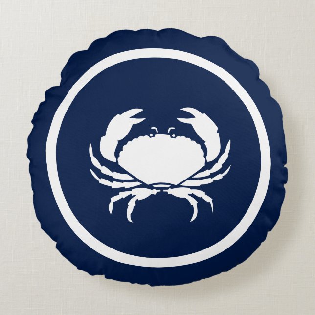 Beinahe navy und weiße Lobster CRAB nautisch Rundes Kissen (Vorderseite)