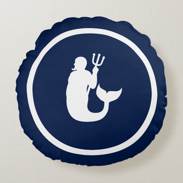 Beinahe Navy + Weiße Meerjungfrau Rundes Kissen (Vorderseite)