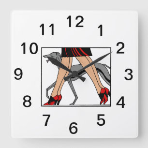 Beine Art Deco Frauen Greyhound Whippet Hund R Quadratische Wanduhr