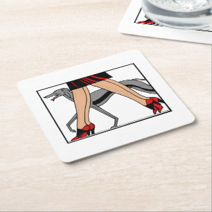 Beine Art Deco Frauen Windhund Whippet Hund R Rechteckiger Pappuntersetzer