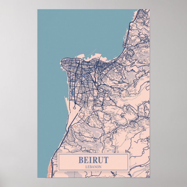 Beirut Lebanon Breezy City Map Travel Poster (Vorne)