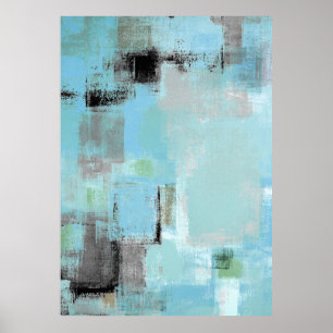 "Beiseite" blauer und grauer abstrakter Poster