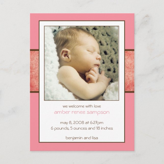 Beispiel Amber Birth Announcement Ankündigungspostkarte (Vorderseite)