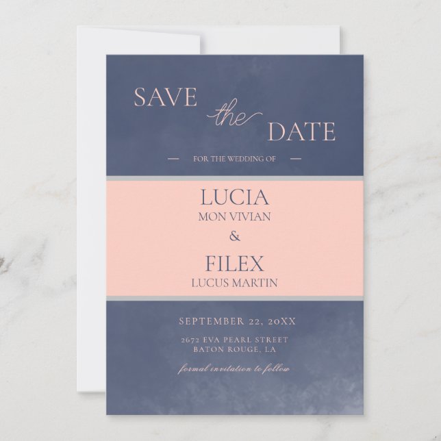 Beispiel Classic Navy Blue & Pink Save the Date Einladung (Vorderseite)
