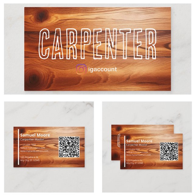 Beispiel-Design für QR-Code für Zimmermanns-Profi Visitenkarte (Carpenter Professional QR Code Sample Design Business Card
)
