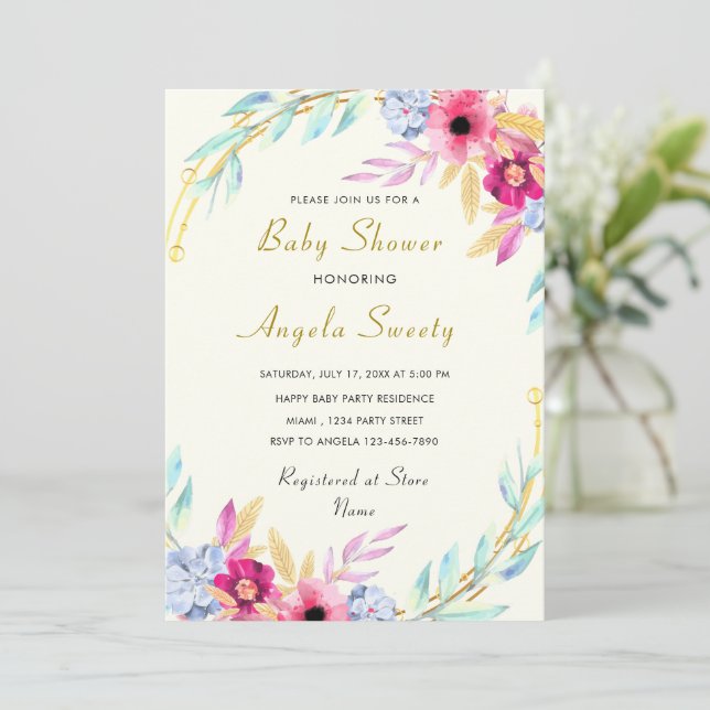 Beispiel für die Einladung eines floralen Babydusc (Stehend Vorderseite)