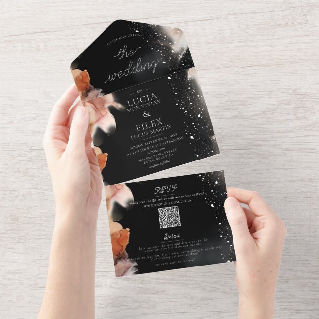 Beispiel für die Hochzeit von Baho Black und Orang All In One Einladung (Abreißen)