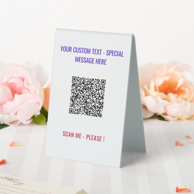Beispiel für ein benutzerdefiniertes QR-Code-Textk Tischaufsteller (In Situ (Hochzeit))