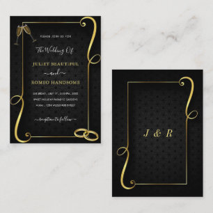Beispiel für eine gerahmte Schwarz-Gold-Hochzeit Mitteilungskarte