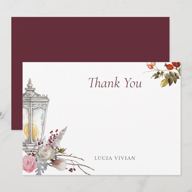 Beispiel Rustikale Rose und Brautparty Lantern Dankeskarte (Vorne/Hinten)