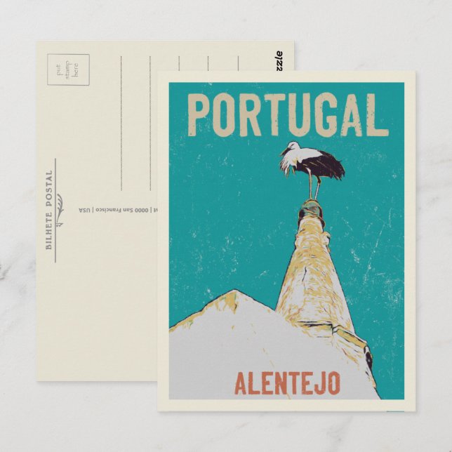 Beispiel: Storch in Alentejo Portugal Postkarte (Vorne/Hinten)