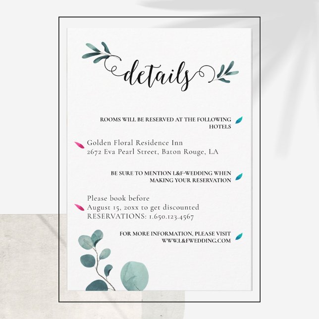 Beispiele für Kalligrafie Eucalyptus Wedding Detai Begleitkarte (Von Creator hochgeladen)