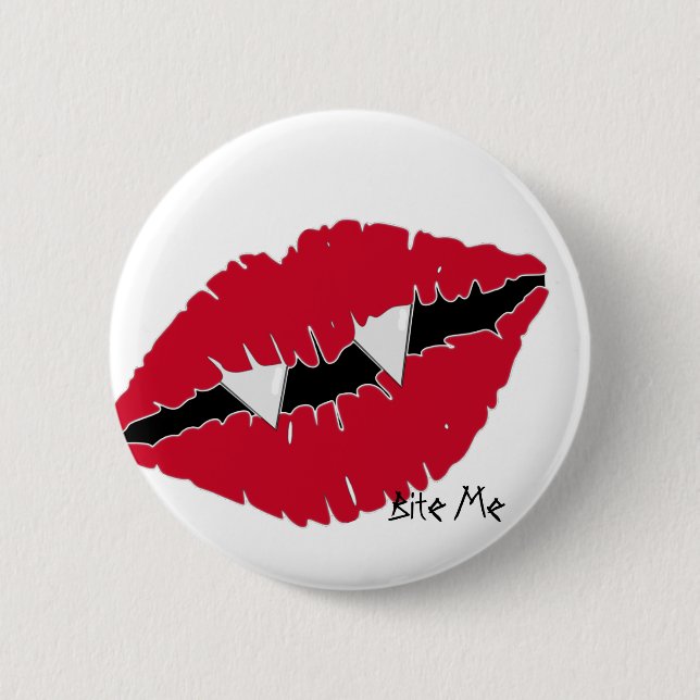 Beißen Sie mich rote Reißzähne der Lippenn Button (Vorderseite)