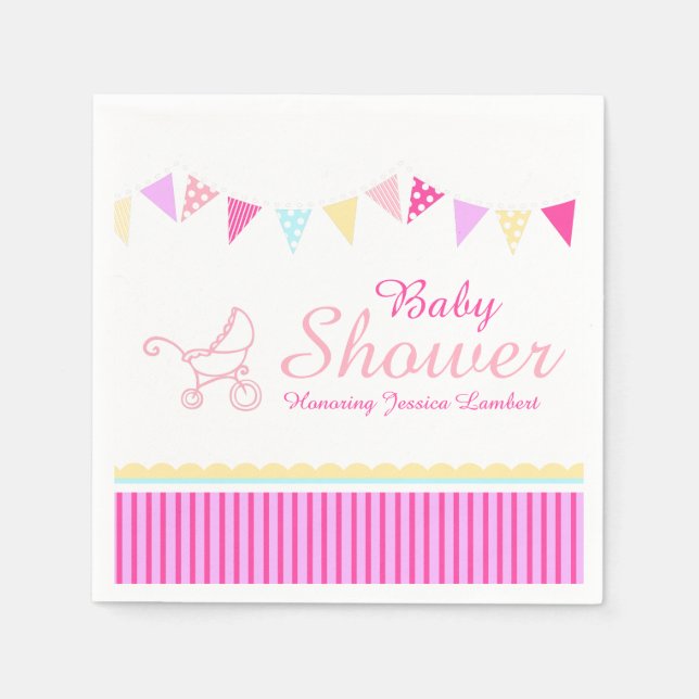 Bejagte Babydusche Rosa Papierserviette (Vorderseite)