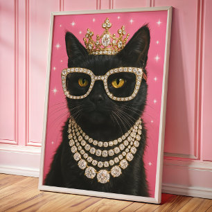 Bejewele Cat Pink Ästhetik Trendy Art Poster