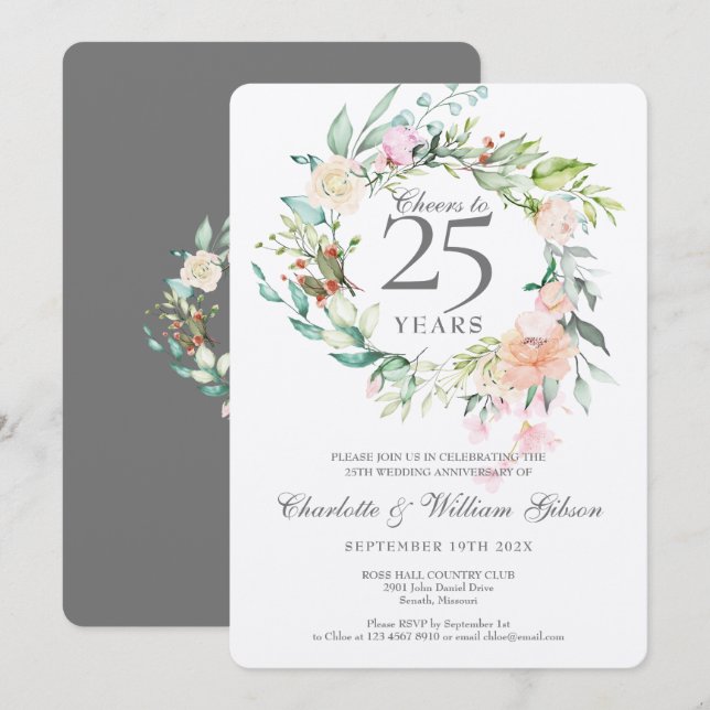 Bejubeln auf 25 Jahre Silver Anniversary Metallic Einladung (Vorne/Hinten)