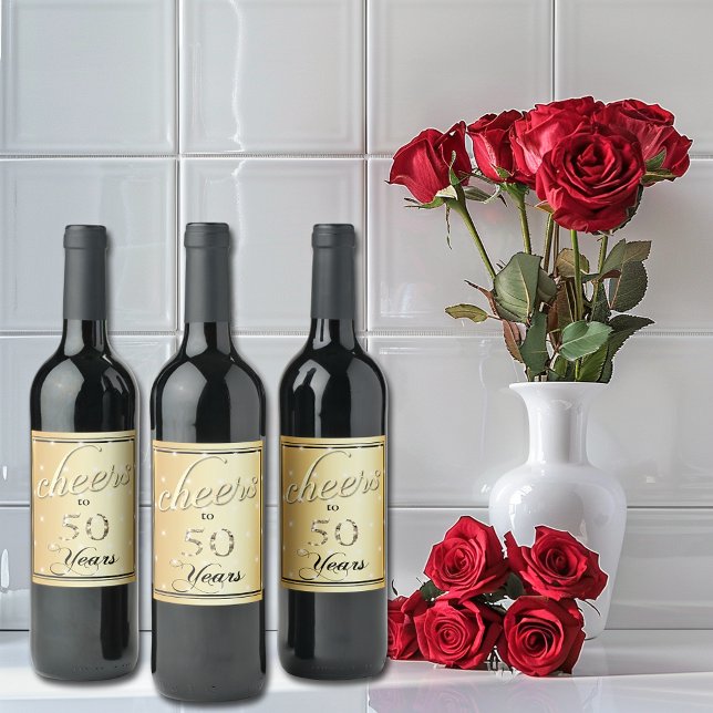 Bejubeln bis 50 Jahre Gold Satin Glitzer Sparkle Weinetikett (Von Creator hochgeladen)