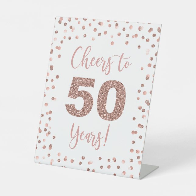 Bejubeln bis 50 Jahre Rose Gold Pedestal-Zeichen Sockelschild (Vorderseite)