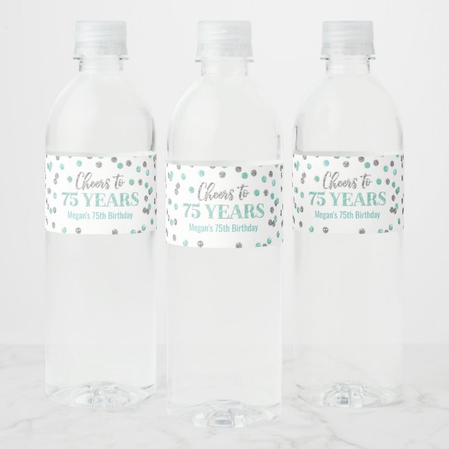 Bejubeln zu 75 Jahren Aqua Silver Confetti Geburts (Flaschen)