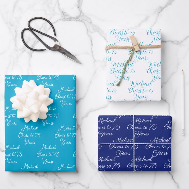Bejubeln zu 75 Jahren Marine Blue 75. Geschenkpapier Set (Vorderseite)