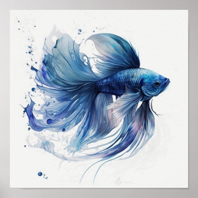 Bekämpfung von Fischen in Aquarellplakaten Poster (Vorne)