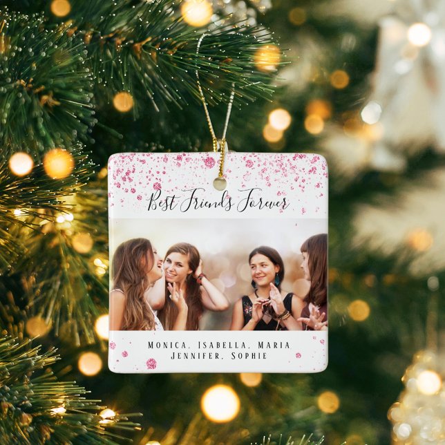 Bekannte für immer weiße rosa Glitzer Foto Keramikornament (Von Creator hochgeladen)