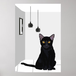 Bekannte schwarze Katze mit orangen Augen Poster