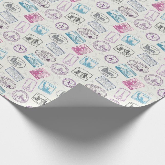 Bekannte Sehenswürdigkeiten retro postalische Kenn Geschenkpapier (Ecke)