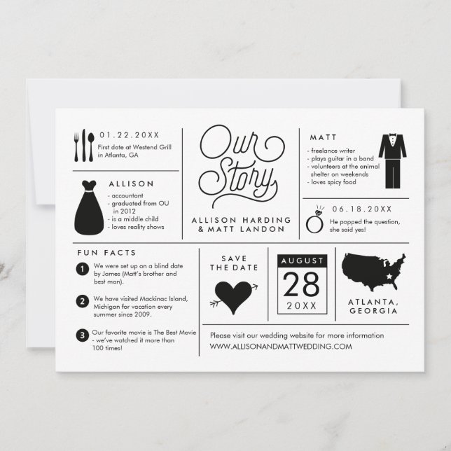 Bekanntgabe der Infografik Save the Date Verlobung (Vorderseite)