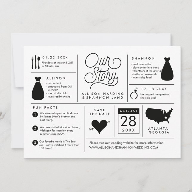 Bekanntgabe der Infografik Save the Date Verlobung (Vorderseite)