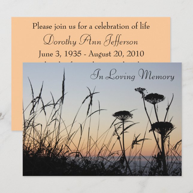 Bekanntgabe des Sunset Silhouette Memorial Service Einladung (Vorne/Hinten)