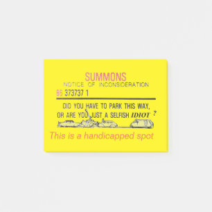 Bekanntmachung über Behindertenparkplätze Post-it Klebezettel