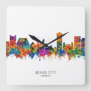 Bekasi Indonesia Skyline Quadratische Wanduhr