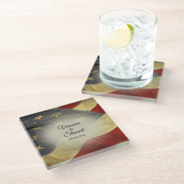 Beklagte Namen und Datum amerikanischer Flaggen Glasuntersetzer