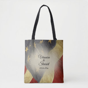 Beklagte Namen und Datum amerikanischer Flaggen Tasche