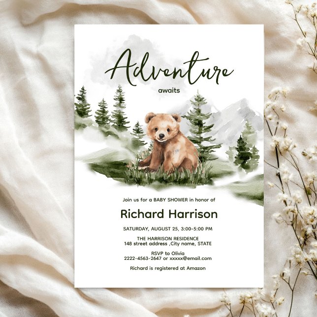 Bekleidete niedliche Waldbärendusche Einladung (Bearly wait cute watercolor forest baby shower invitation )