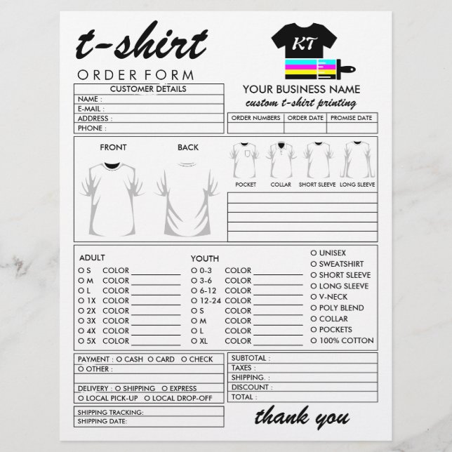 Bekleidungsartikel T - Shirt Druckauftragsformular Flyer (Vorne)