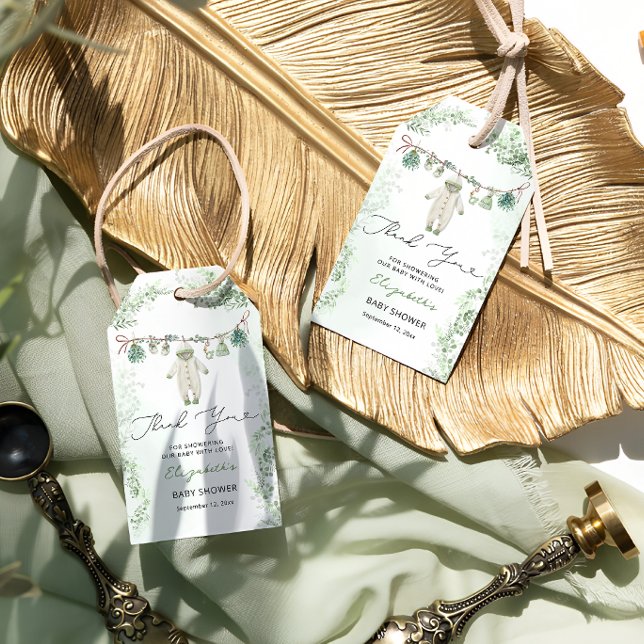 Bekleidungslinie Eucalyptus Baby Dusche Vielen Dan Geschenkanhänger (Von Creator hochgeladen)