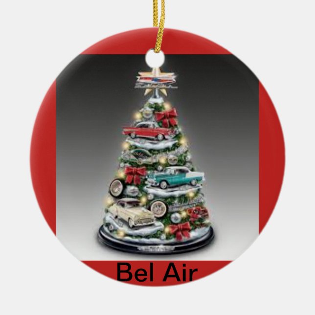 Bel Air-Weihnachtsbaum auf einer Kreis-Verzierung Keramikornament (Vorne)