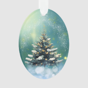 Bel arbre de Noël avec neige et lumières dorées