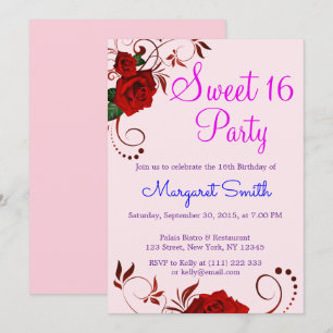 Bel invitation floral du bonbon 16 à rose rouge