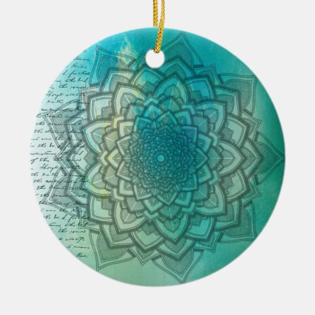 Bel ornement bleu et turquoise de Noël de mandala (Devant)
