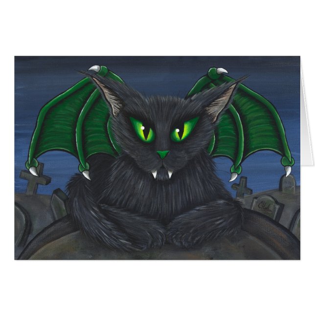 Bela-Vampirs-Katzen-gotische Fantasie-Kunst-Karte (Vorderseite (Horizontal))