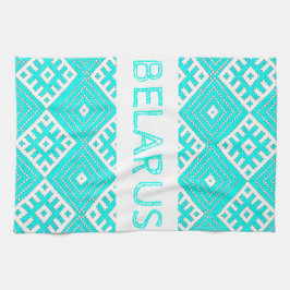 Belarus Б е л а р с у Folk Muster Türkis Geschirrtuch