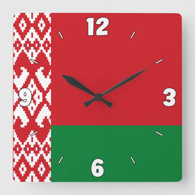 Belarus Flag Numbers Red White Green Pattern Quadratische Wanduhr (Vorderseite)